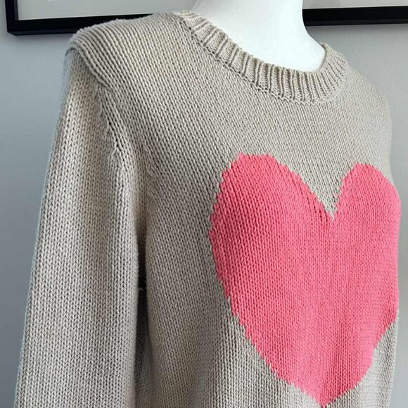 LISA TODD Pale Café-au-Lait Cotton-Blend Heart Intarsia Crewneck Sweater - US S - Picture 3 of 12